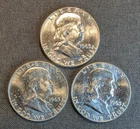 Three (3) 90% Silver - Franklin Half Dollars- Uncirculated from Bank Roll