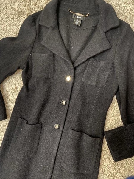 Women Donna Karan Coat Black Wool 36 / S / 44