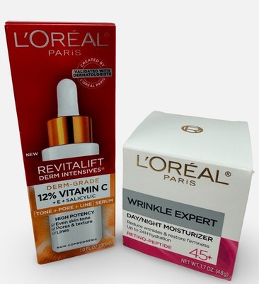 L'Oreal Paris Revitalift 12% Vitamin C Serum + Wrinkle Expert 45+ Cream Lot of 2