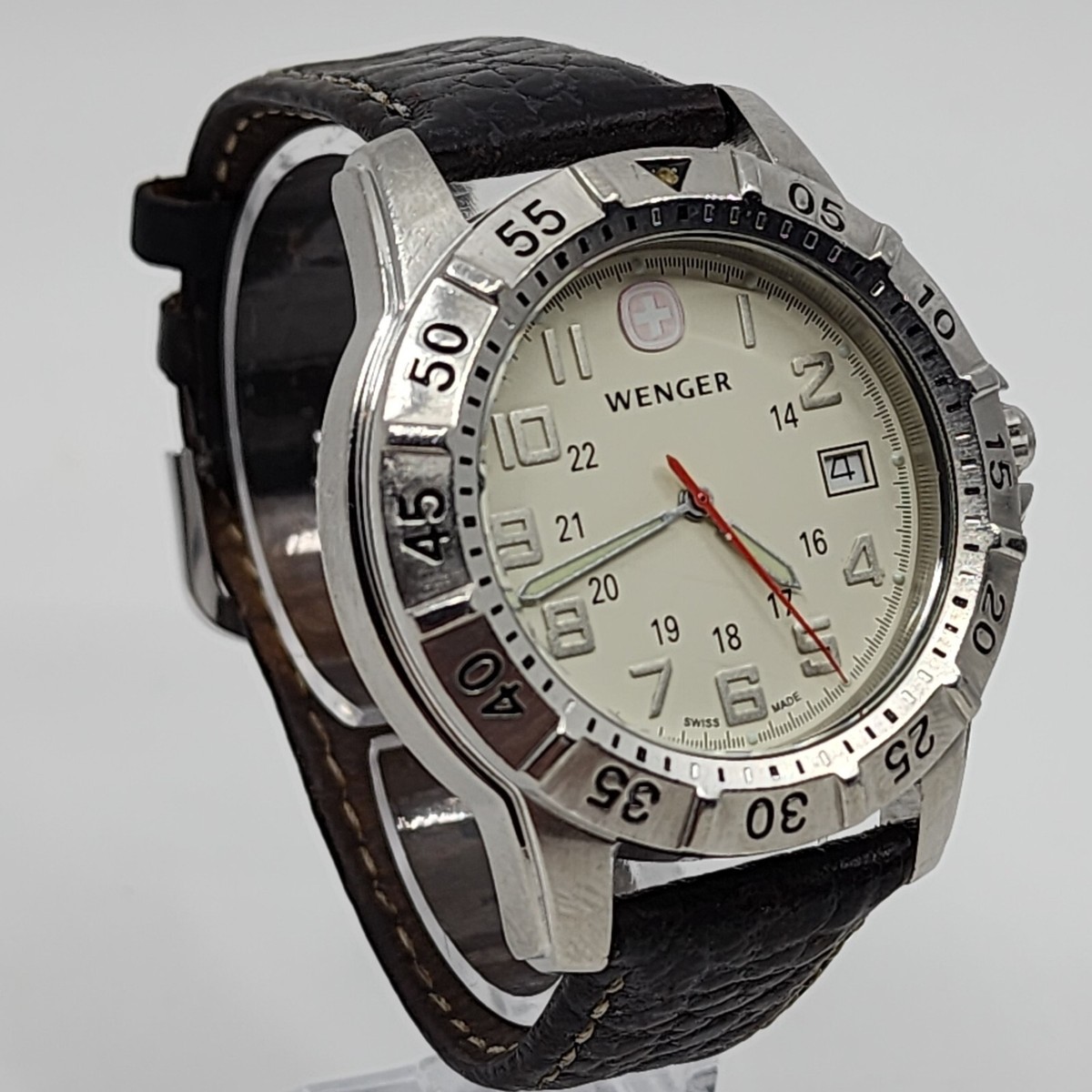 Wenger Model 7261X Men's Watch White Dial And Black Leather Band