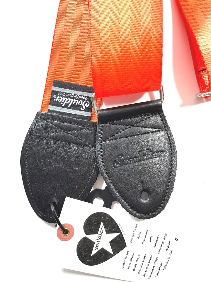Correa de guitarra Souldier (soldado) - cinturón de seguridad naranja hecho a mano Foto 2 de 4