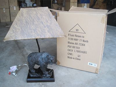 Vintage Verandah BEAR with FISH Sculptural Table Lamp Home Decor Lighting Rustic