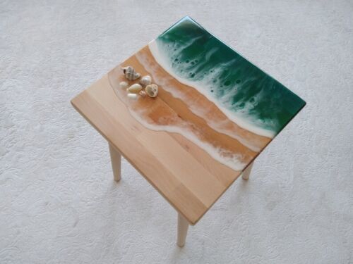 Square River Epoxy Ocean Pattern Resin Coffee, Center & Dining Table Top - Picture 1 of 7