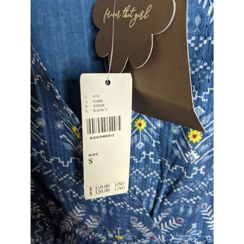Anthropologie Forever That Girl Top blau bestickt gesmokt Rüschen Boho Small - Bild 10 von 10