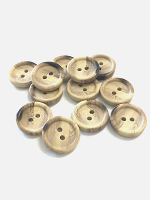 24 Buttons Wood Grain Design Light Brown Plastic 2-Hole Sew Sewing 15 mm #BR77
