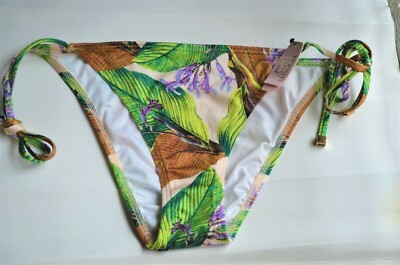 Bas De Bikini Victoria's Secret The Skimpy - Taille M - Imprimé Feuilles Scintillantes Doré - Neuf Avec étiquette