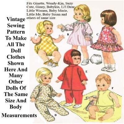 7'' - 8-3/4'' Doll Clothes For Ginette, Wendy-Kin, Suzy Cute Vintage Pattern