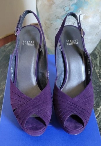 $335 STUART WEITZMAN PLUM PURPLE SUEDE OPEN TOE PLATFORM PUMP 8.5 - Picture 8 of 10