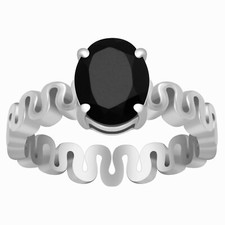 0.55 Ctw Oval Black Onyx Solitaire 925 Sterling Silver Ring