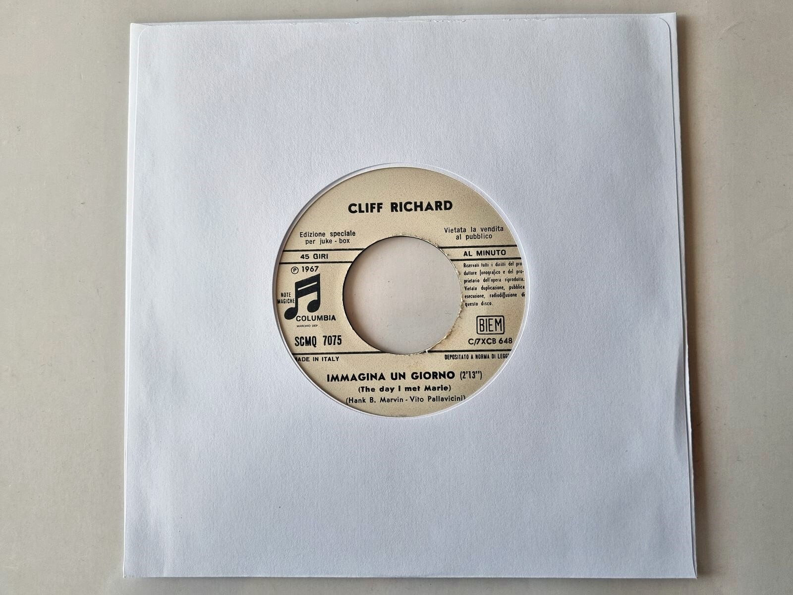 Cliff Richard - Immagina un giorno 7'' Vinyl SUNG IN ITALIAN JUKEBOX PROMO