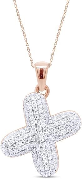 8/9ct Initial X Pendant Natural Diamond Pendant 18" Necklace 925 Sterling Silver