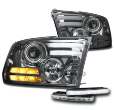 For 10-18 Dodge Ram Led Tube Smoke Projector Headlight Headlamp Wbumper Drl Bar
