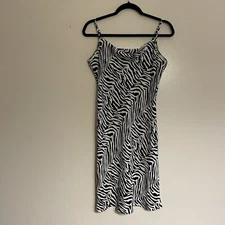 Banana Republic Factory Womn 4 Zebra Animal Print Y2K Cowl Neck Slip Shift Dress