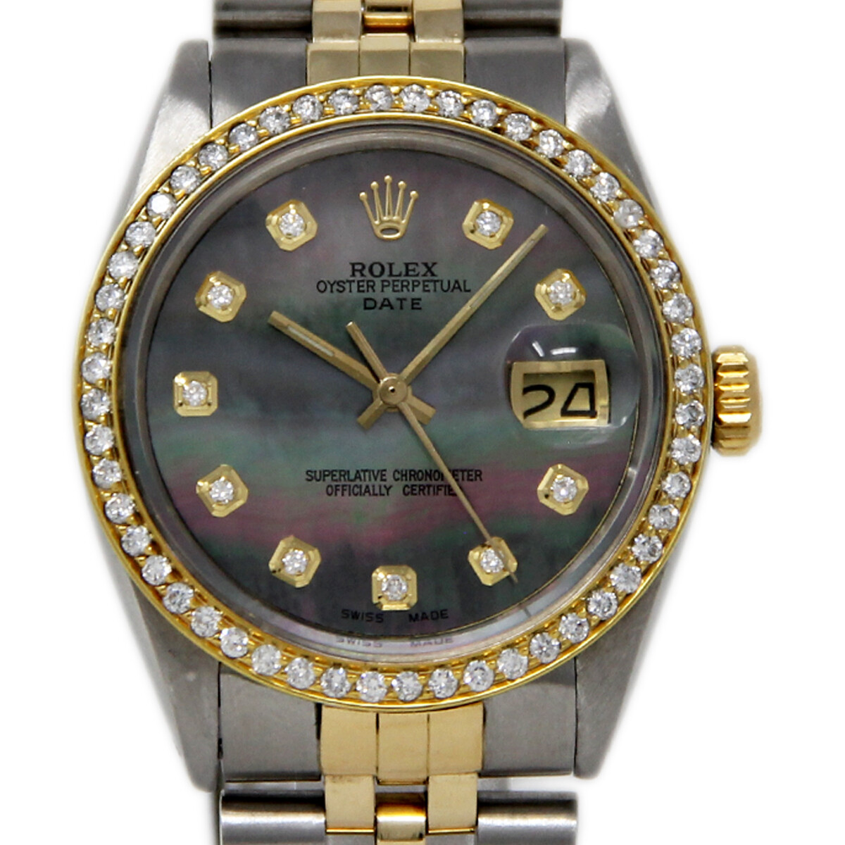 Rolex Date 1500 34mm Stainless Steel Yellow Gold Diamond Bezel 1YrWTY #396-1