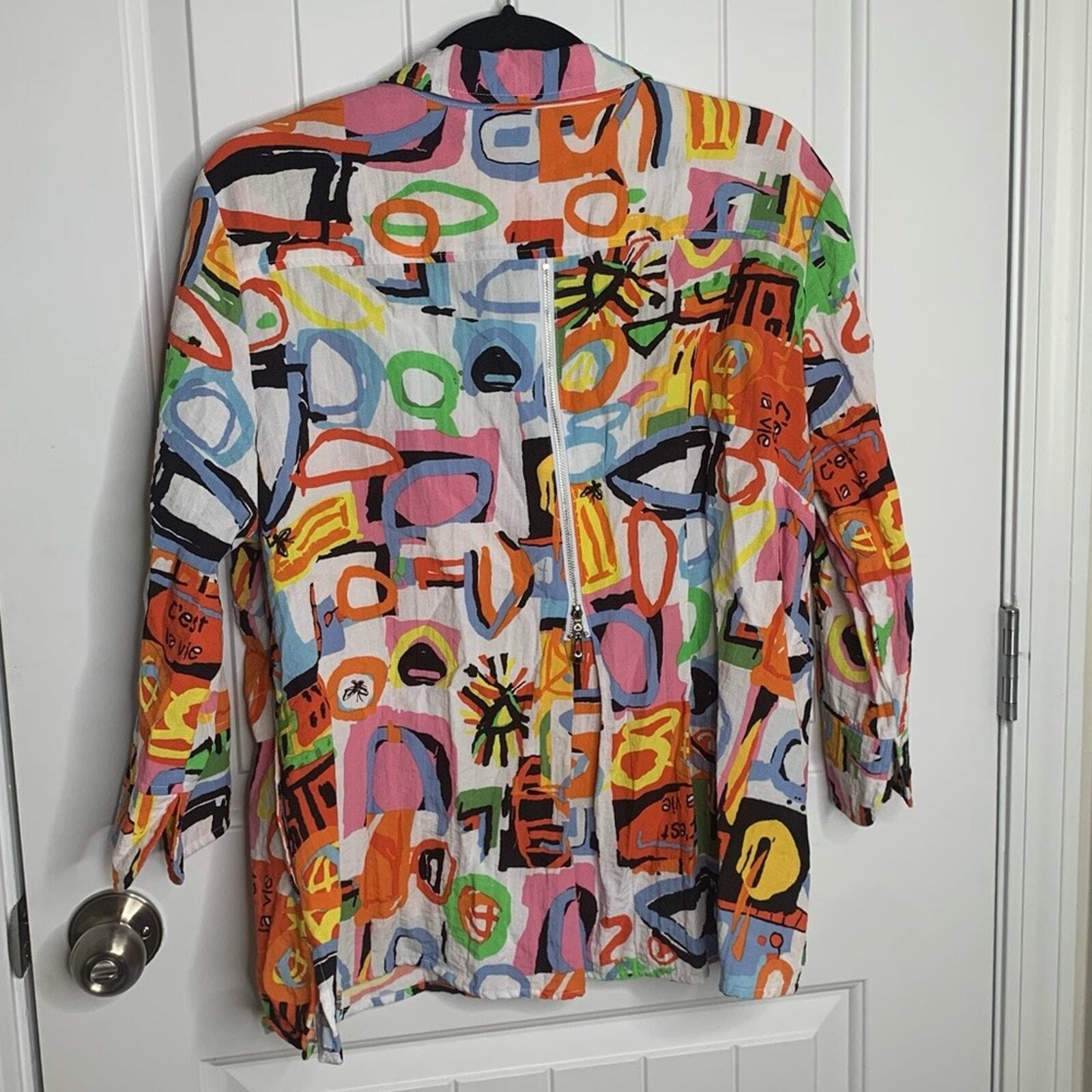 Ali Miles colorful abstract patchwork blouse Peti… - image 4