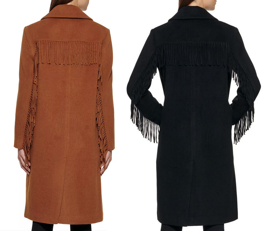 KENNETH COLE Women's Single-Breasted Wool Blend Fringe Walker Coat