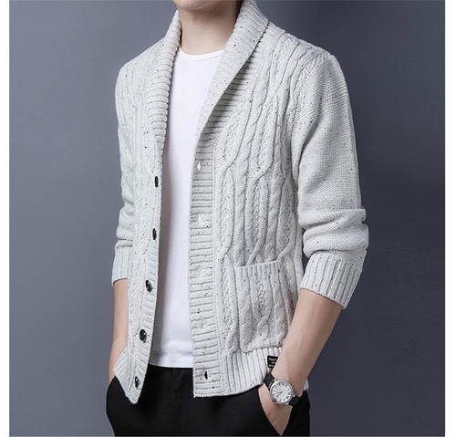 Mens Cardigan Sweater Autumn Korean Large Size Lapel Casual Jacket Business Tops - Picture 15 of 23