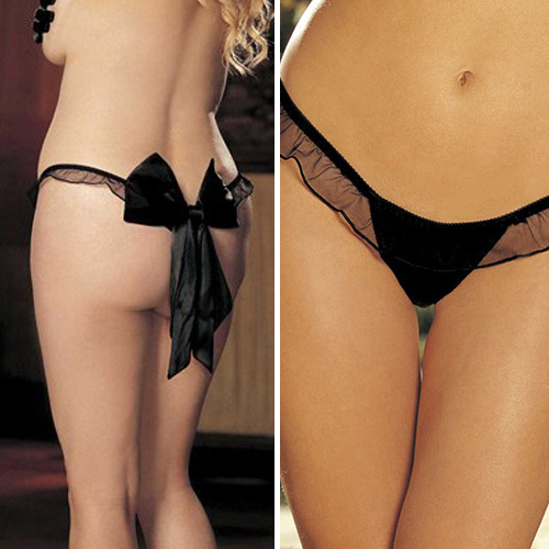 Black Bow Women's Sexy Large Bow Lingerie Underwear Panties GString