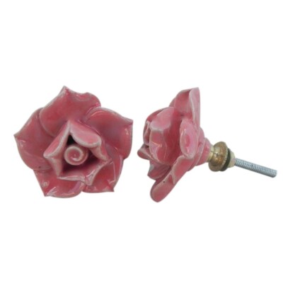 Handmade Ceramic Pink Flower Dresser Knobs Drawer Pulls Handles Pack of 4 |  eBay