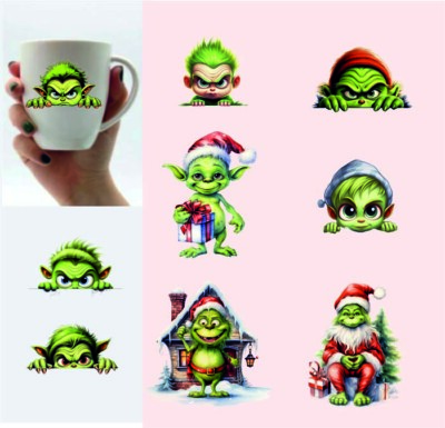 9x bunt gemischt Weihnachten Grinch Vinyl Aufkleber Abziehbild Becher Weinglas Flasche