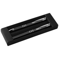 Metall Schreibset / Kugelschreiber + Rollerball / Farbe: Schwarz