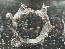 Silver Plate Hand Carved Squirrel Napkin Ring. Made by Crescent Silver