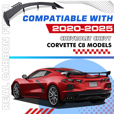 Carbon Fiber Style Rear High Wing Trunk Spoiler For Chevy Corvette C8 2020-2025 – ABS Plastic, Screw-On