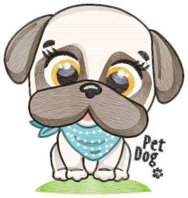 Pug Pet Dog Quilt Block Embroidered