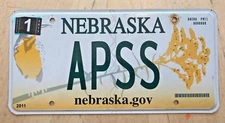 NEBRASKA  GRAPHIC BIRD VANITY LICENSE PLATE " APSS "  AP SS  APS  A PSS