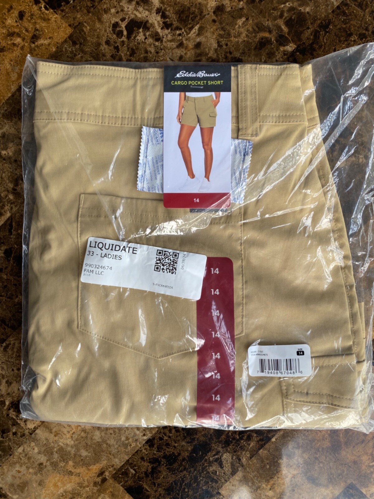 Eddie Bauer Ladies Cargo Pocket Short Khaki Size 14 NWT