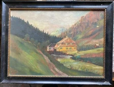 Gutshaus Mühle Im Tal Am Fluss Schwarzwald Tannen Rahmen 1932 Gebirge Signiert