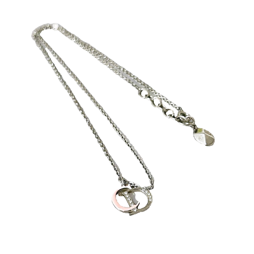 Christian Dior Logo Stone Necklace Silver x Pink Women