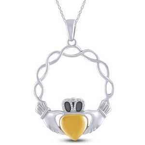 Authentic Celtic Wave Claddagh Pendant 925 Sterling Silver & Gold Plated With 18" Chain