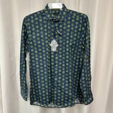 Visconti Black Leo Tailored Fit Long Sleeve Shirt Men's Size M Floral Print NWT