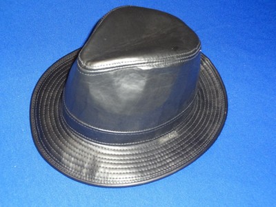 black leather trilby hat