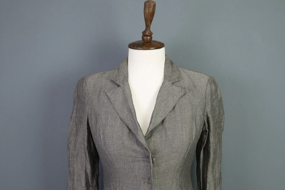 Emporio Armani Grey Snap Cropped Linen Blazer Jacket Size 40 - Image 2 of 4