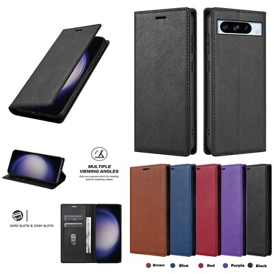 For Google Pixel 8 Pro 7a 6- Leather Flip Wallet Magnetic Folio Card Slot Case