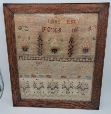 1789 Fabric Sew Sampler Primitive Needlework Stitched Folk Art Georgia Estate