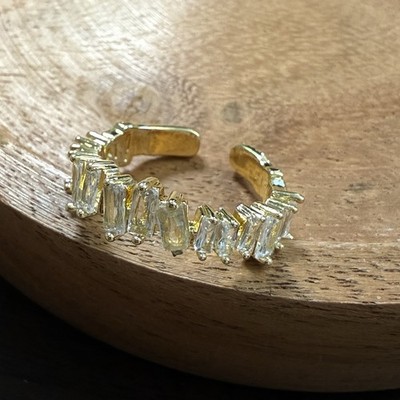 Baguette Cut Rhinestone Gold Tone Ring