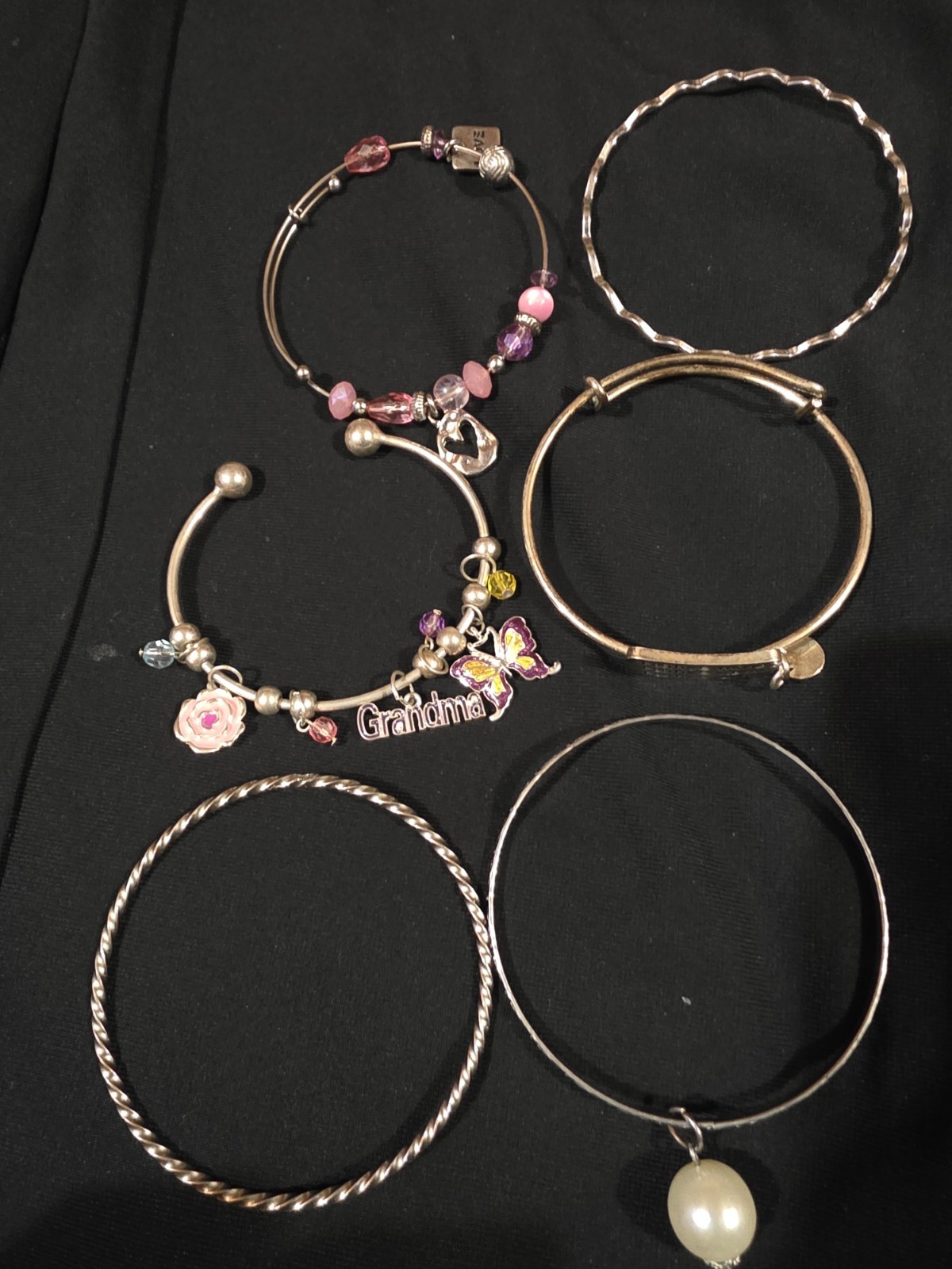 Adjustable Charm Beaded Bangle Bracelets Silver P… - image 1