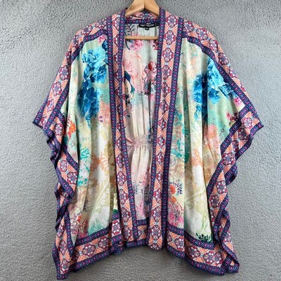 Tolani Collection Floral Kimono Wrap XXS Multi Color Boho Open Front Cardigan