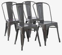 Amazon Basics Metal Dining Chairs (Set of 4) – Dark Gray Industrial Tolix Style