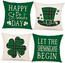 St Patricks Day Decorations Throw Pillow Covers 18" x 18" Pack of 4 Green