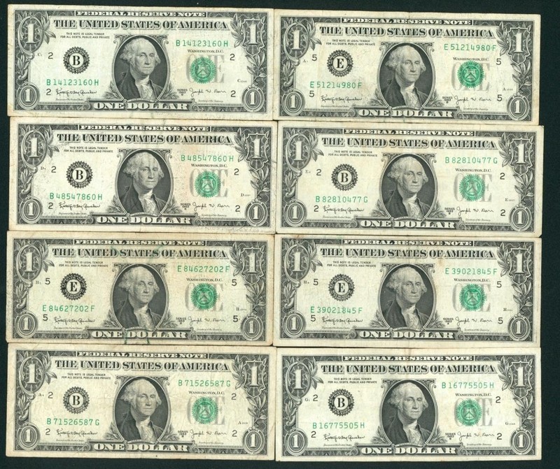 ((8 NOTES)) $1 1963 ((JOSEPH BARR )) Federal Reserve Note ** PAPER CURRENCY