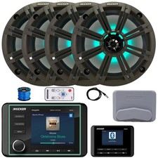 Kicker Marine Bluetooth LCD Receiver, Grilles, Antenna, Wire, 4x 8" 300W Speaker