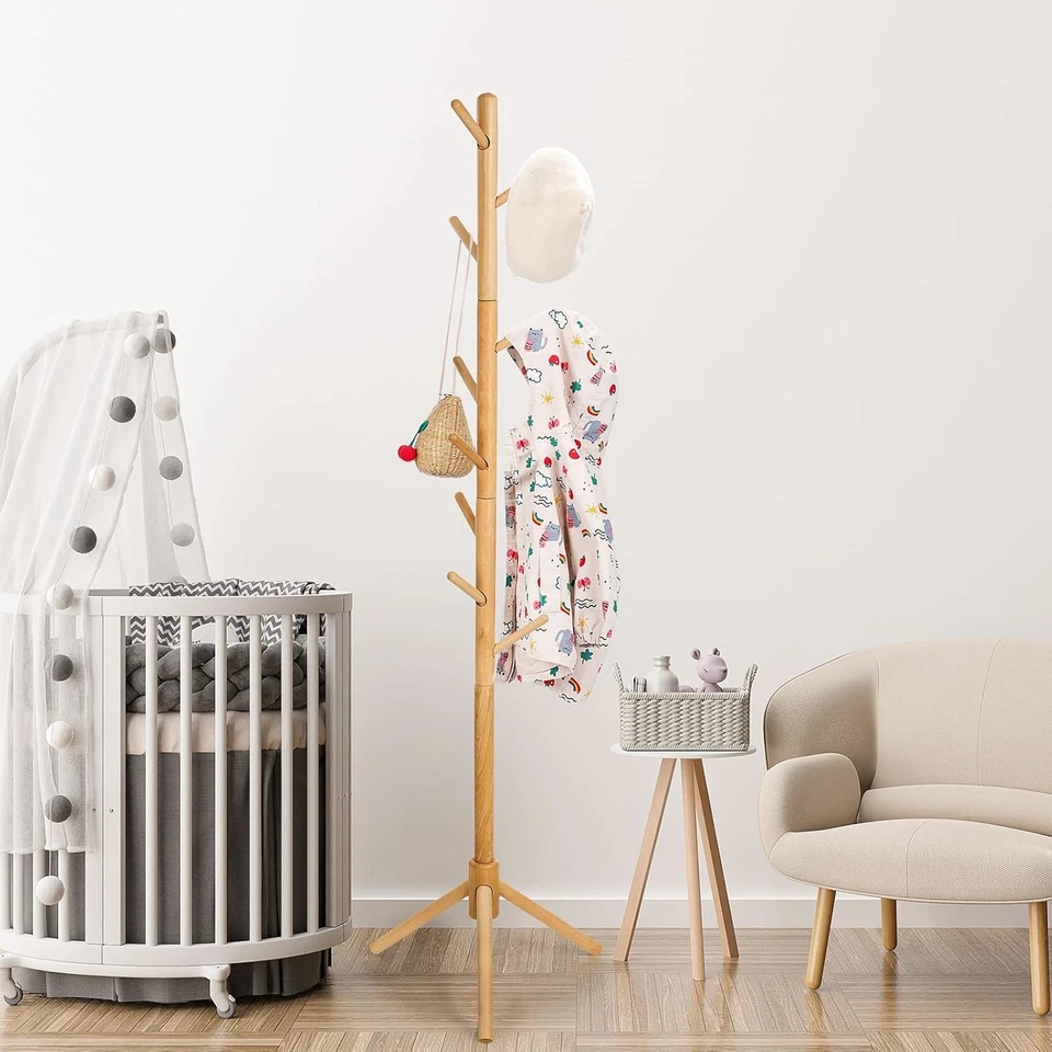 Kids Adjustable Wooden Coat Stand | 9 Hook Beech Wood Freestanding Rack - Image 2 of 4
