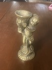 Antique Solid Brass Cherub Holding Urn Candle Stick Metal Art Vtg Vintage