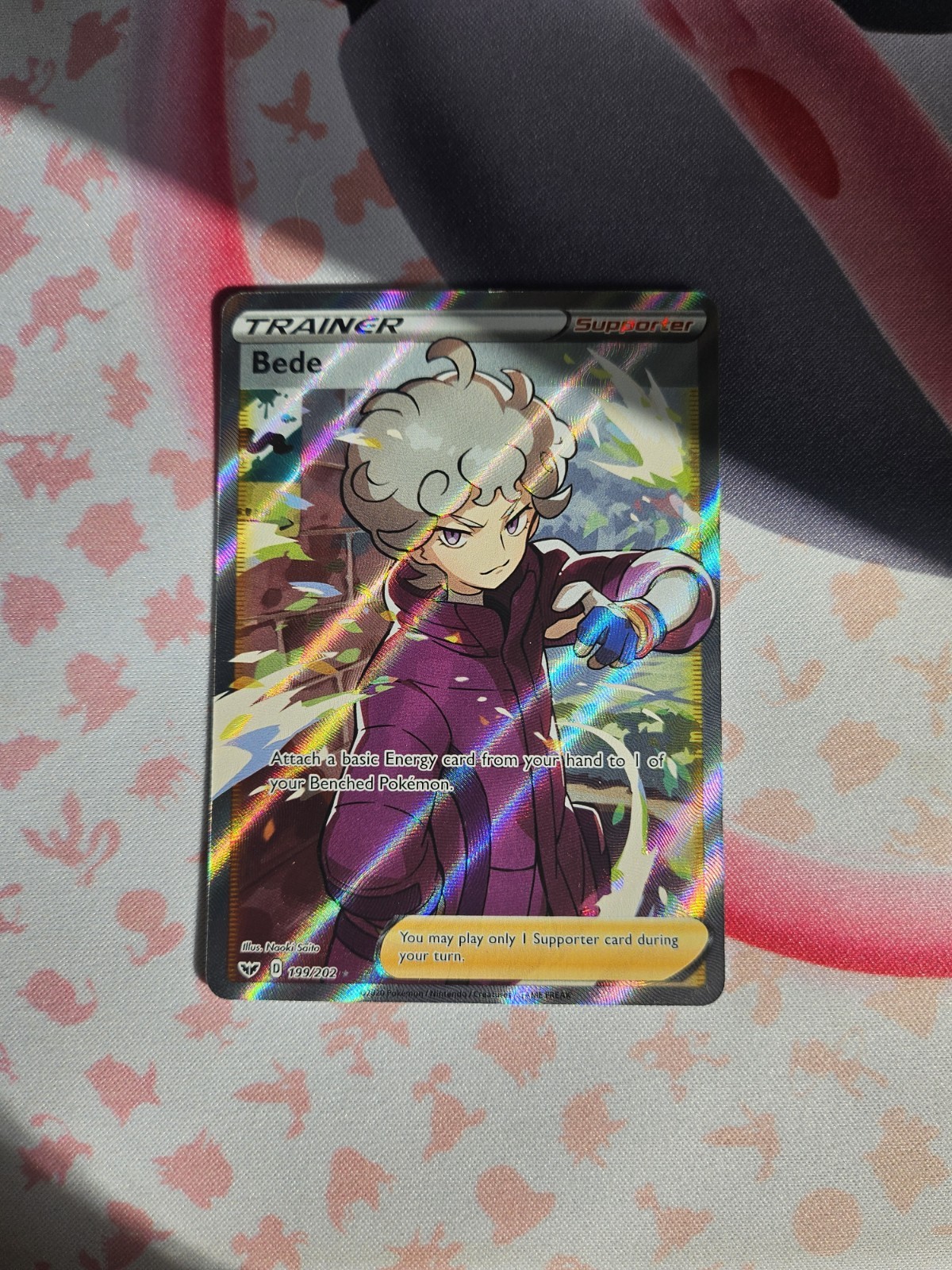 Pokemon Bede Full Art Holo Card 199/202 Sword & Shield Ultra Rare