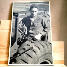 WWII Era US Soldier Uniform Sitting in Jeep Orig RPPC Photo Postcard