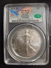 2024-(P) SILVER EAGLE STAR PRIVY CAC MS70 FIRST DELIVERY PAUL NUGGET SIGNED 